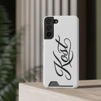 Phone Case with Card Holder – Elegant Black Calligraphy Design