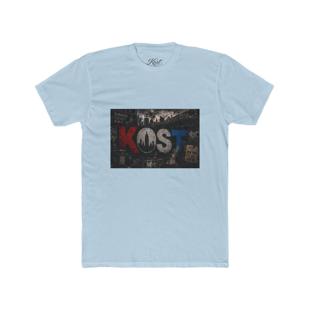 KOST Vintage Band Tee — Distressed Red, White & Blue Music Graphic