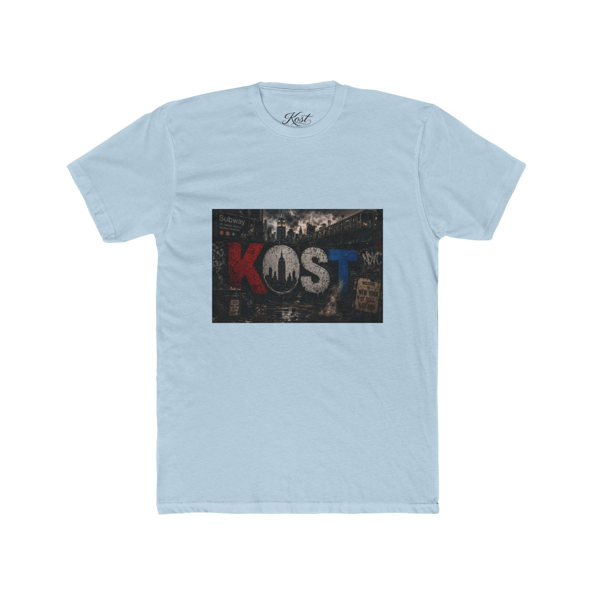 KOST Vintage Band Tee — Distressed Red, White & Blue Music Graphic
