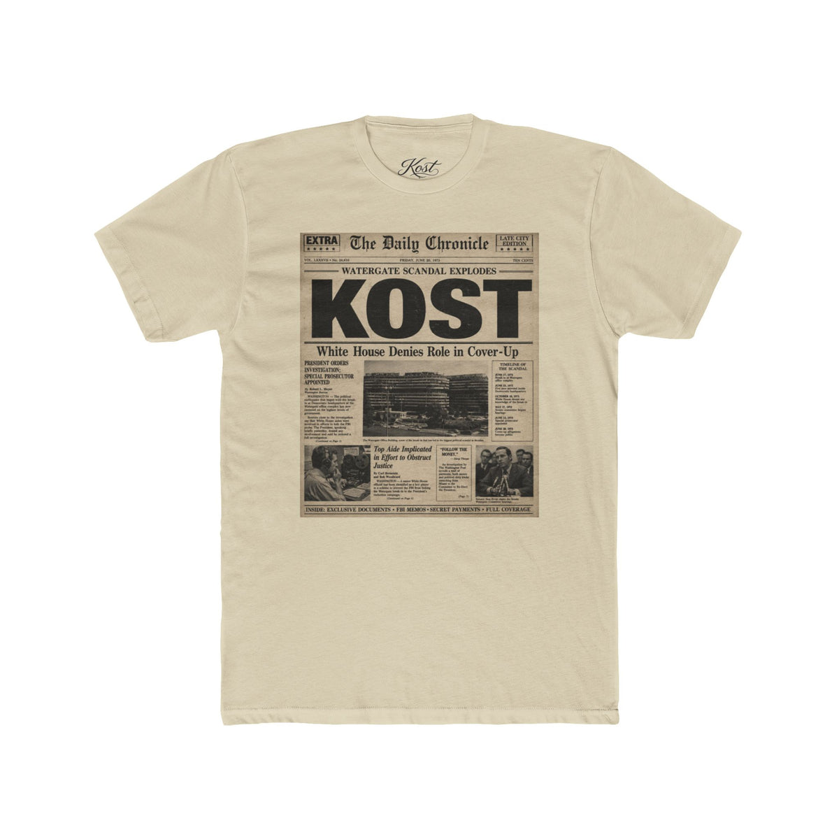 Vintage Newspaper 'KOST' Graphic Tee - Retro Front-Page Design
