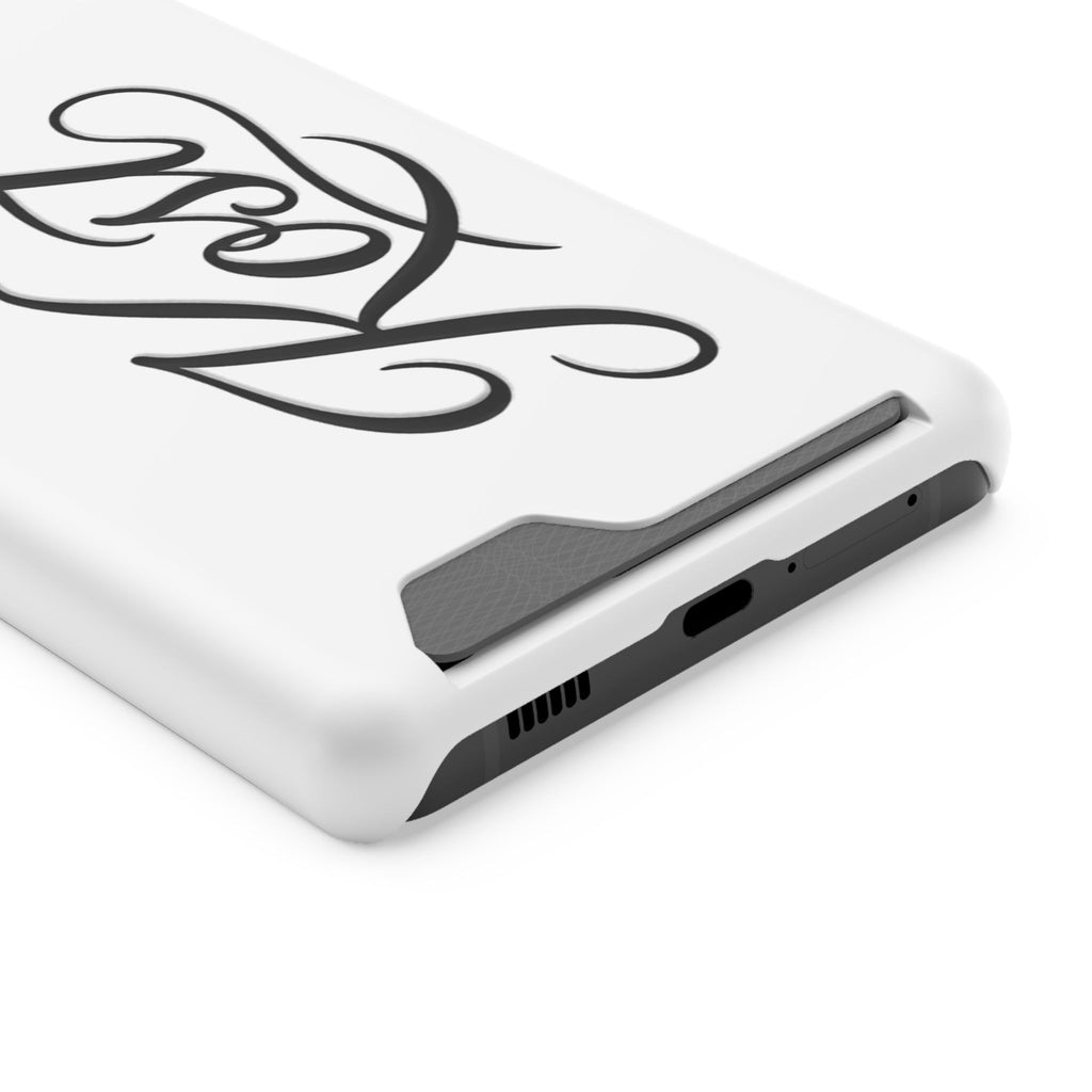 Phone Case with Card Holder – Elegant Black Calligraphy Design