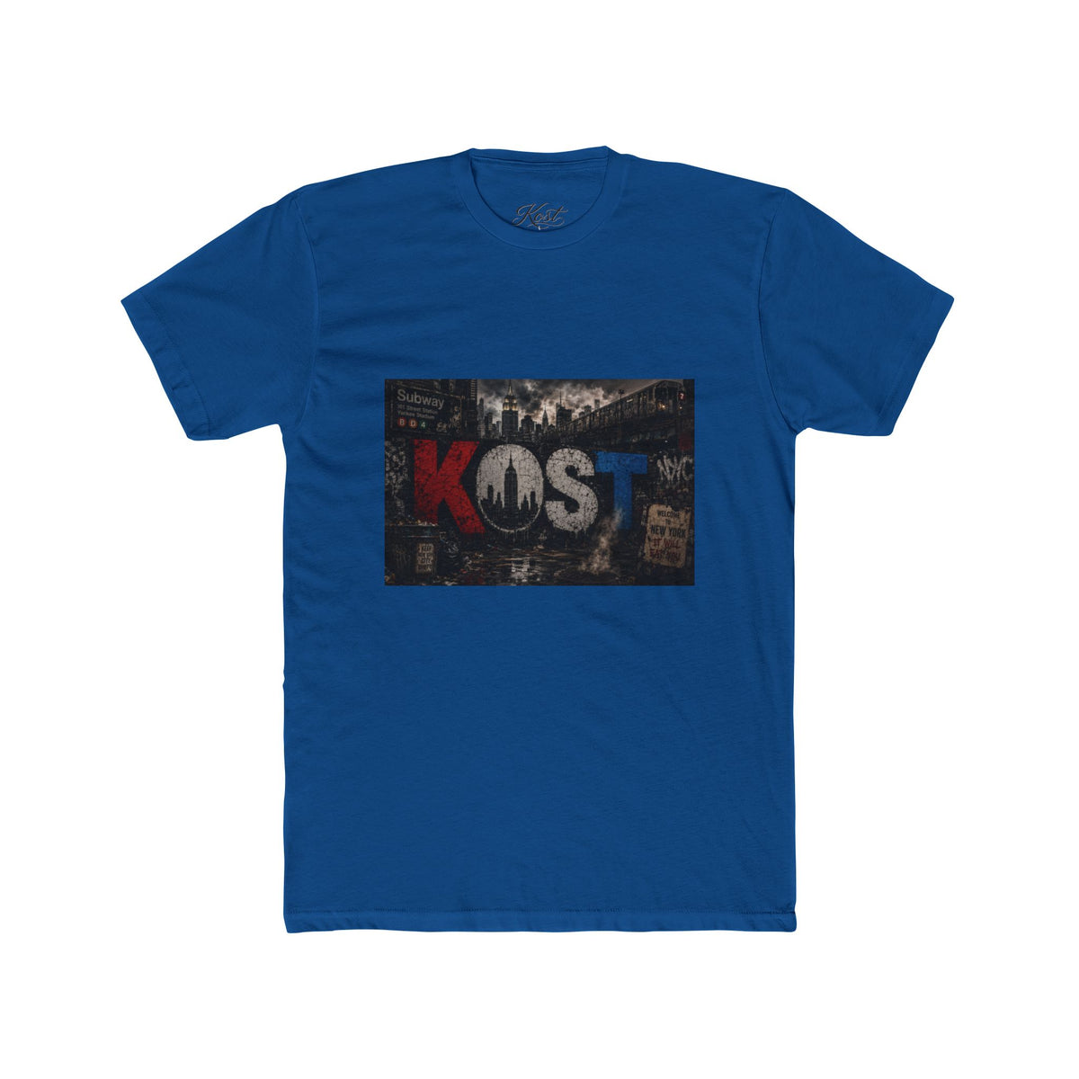 KOST Vintage Band Tee — Distressed Red, White & Blue Music Graphic