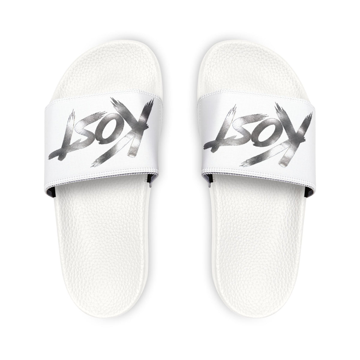 Men’s Removable-Strap Sandals – White Slide Sandals with “JOY” Graphic