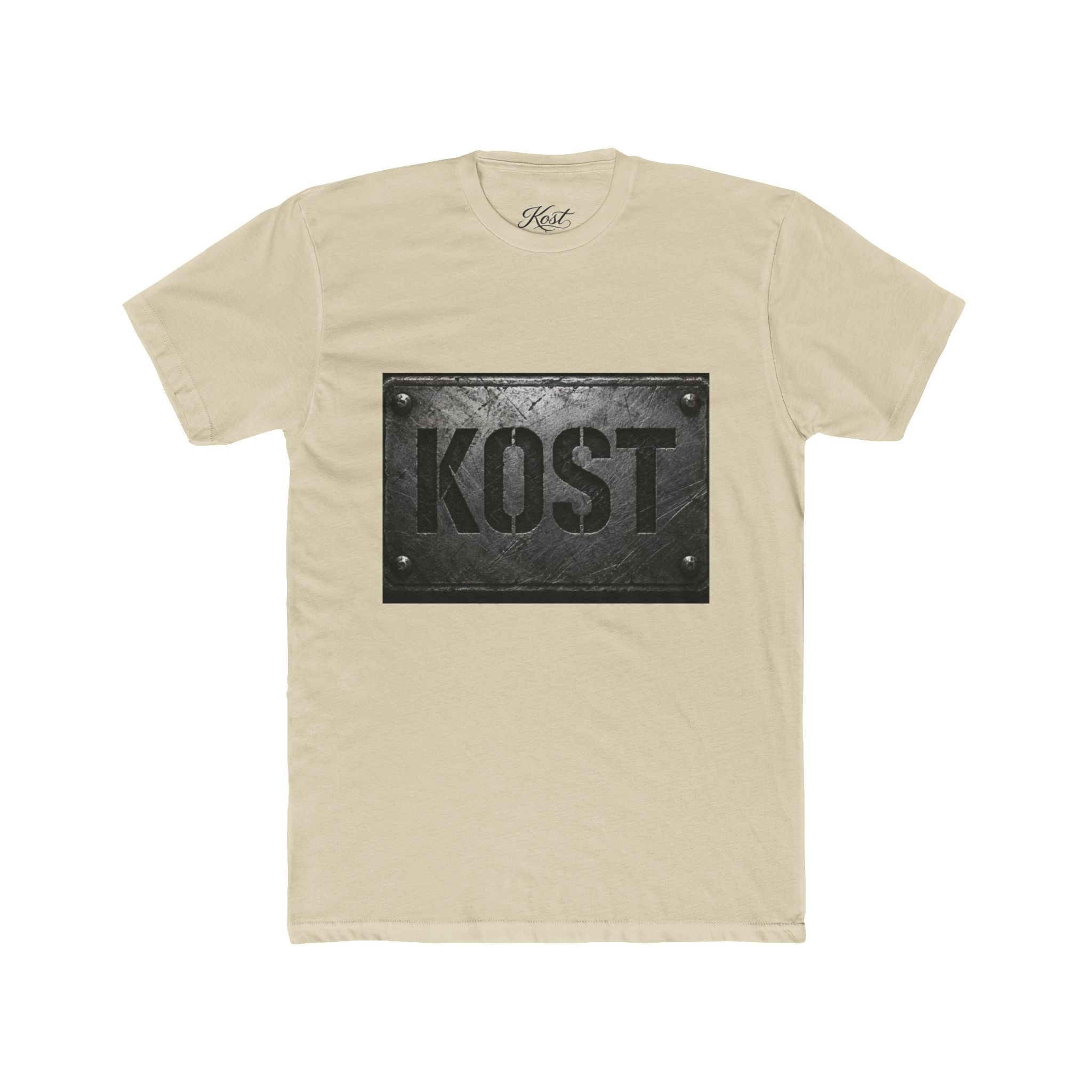 KOST Industrial Metal Plaque T‑Shirt — Vintage Steel Nameplate Tee