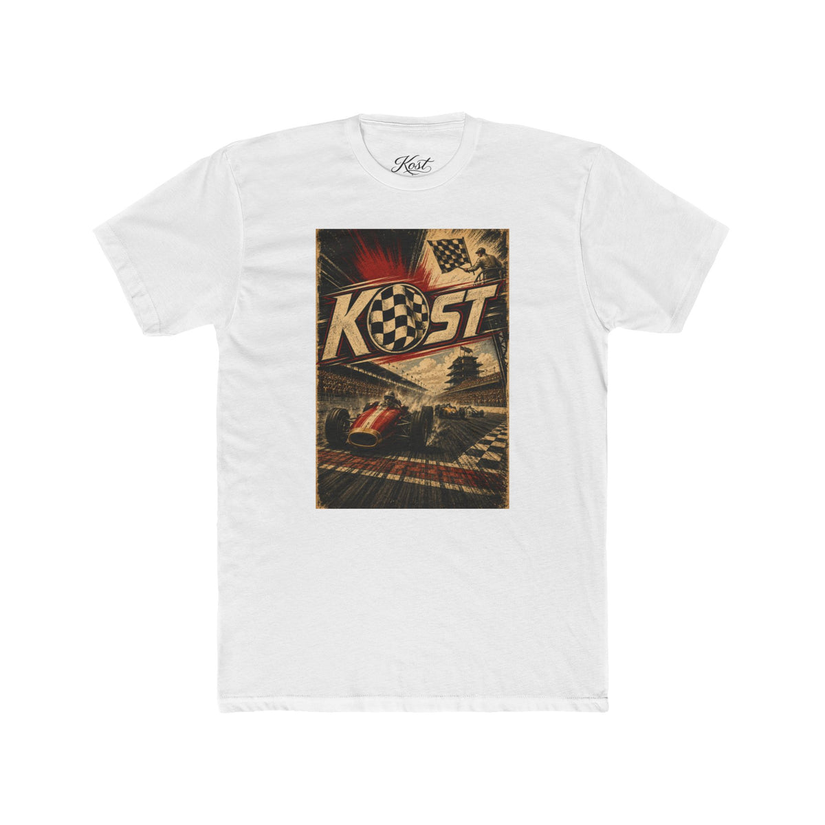 Retro Racing T-Shirt — "KOST" Vintage Checkered Flag Tee