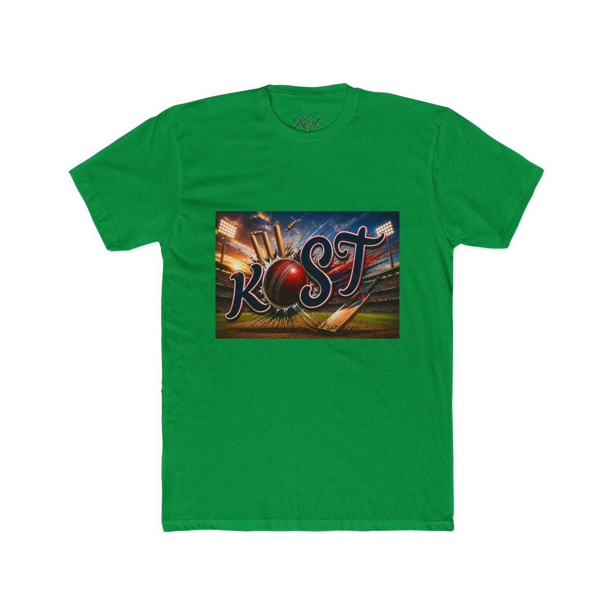 Rost Cityscape Crew Tee — Retro Neon Script Graphic T-Shirt