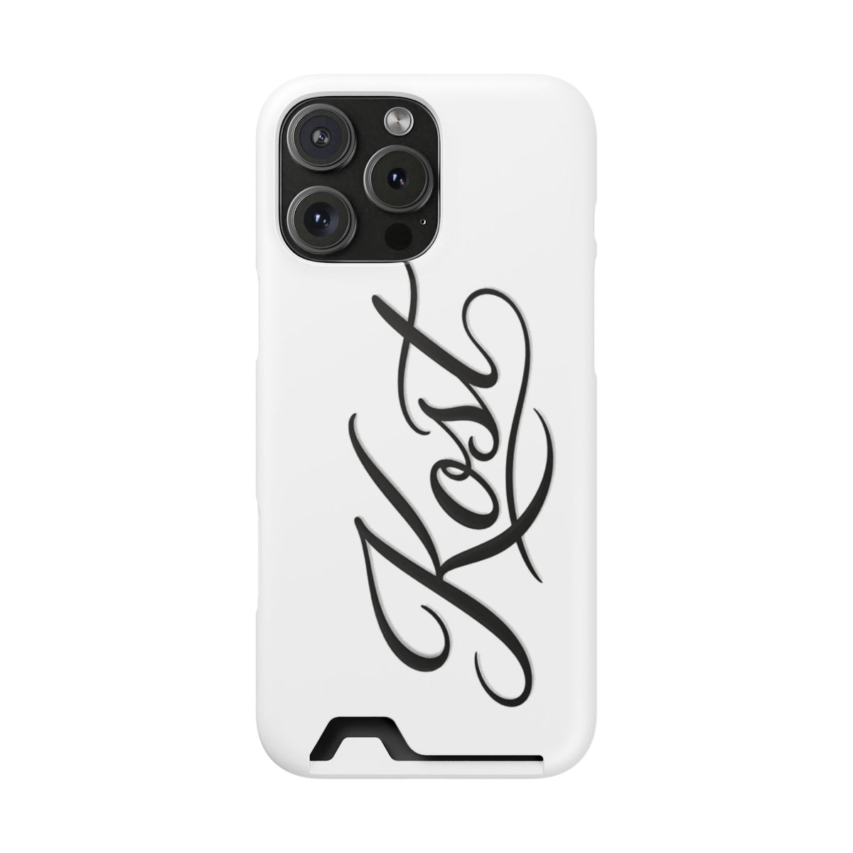 Phone Case with Card Holder – Elegant Black Calligraphy Design