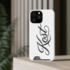 Phone Case with Card Holder – Elegant Black Calligraphy Design