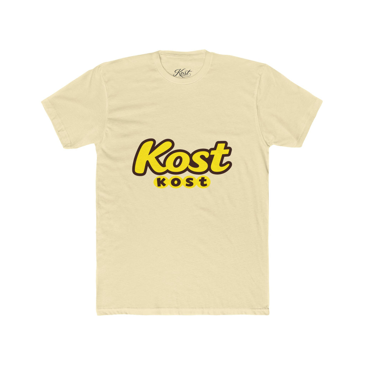 Kost Logo Tee — Retro Yellow Script Graphic T-Shirt