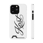 Phone Case with Card Holder – Elegant Black Calligraphy Design