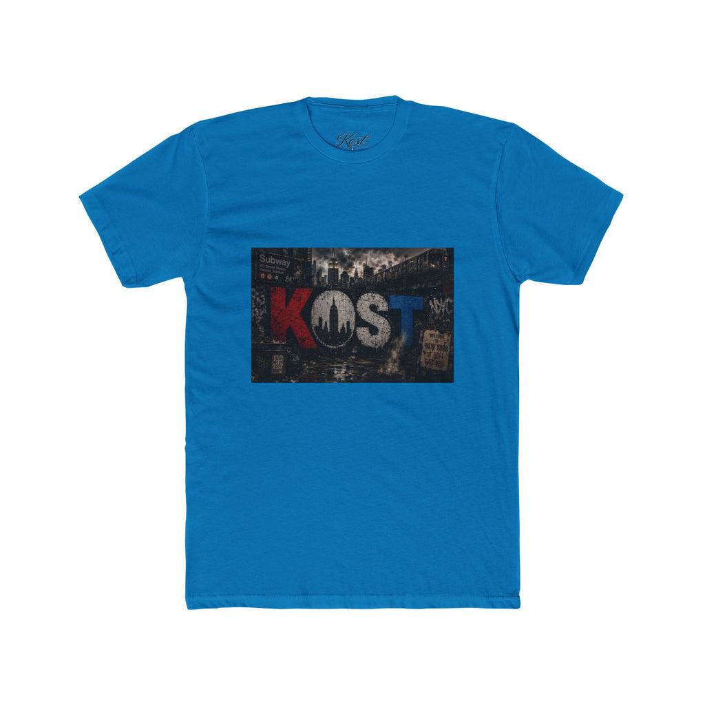KOST Vintage Band Tee — Distressed Red, White & Blue Music Graphic
