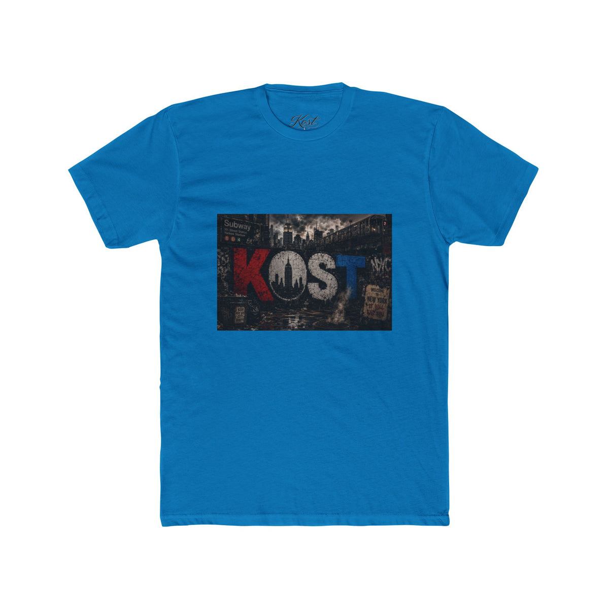 KOST Vintage Band Tee — Distressed Red, White & Blue Music Graphic