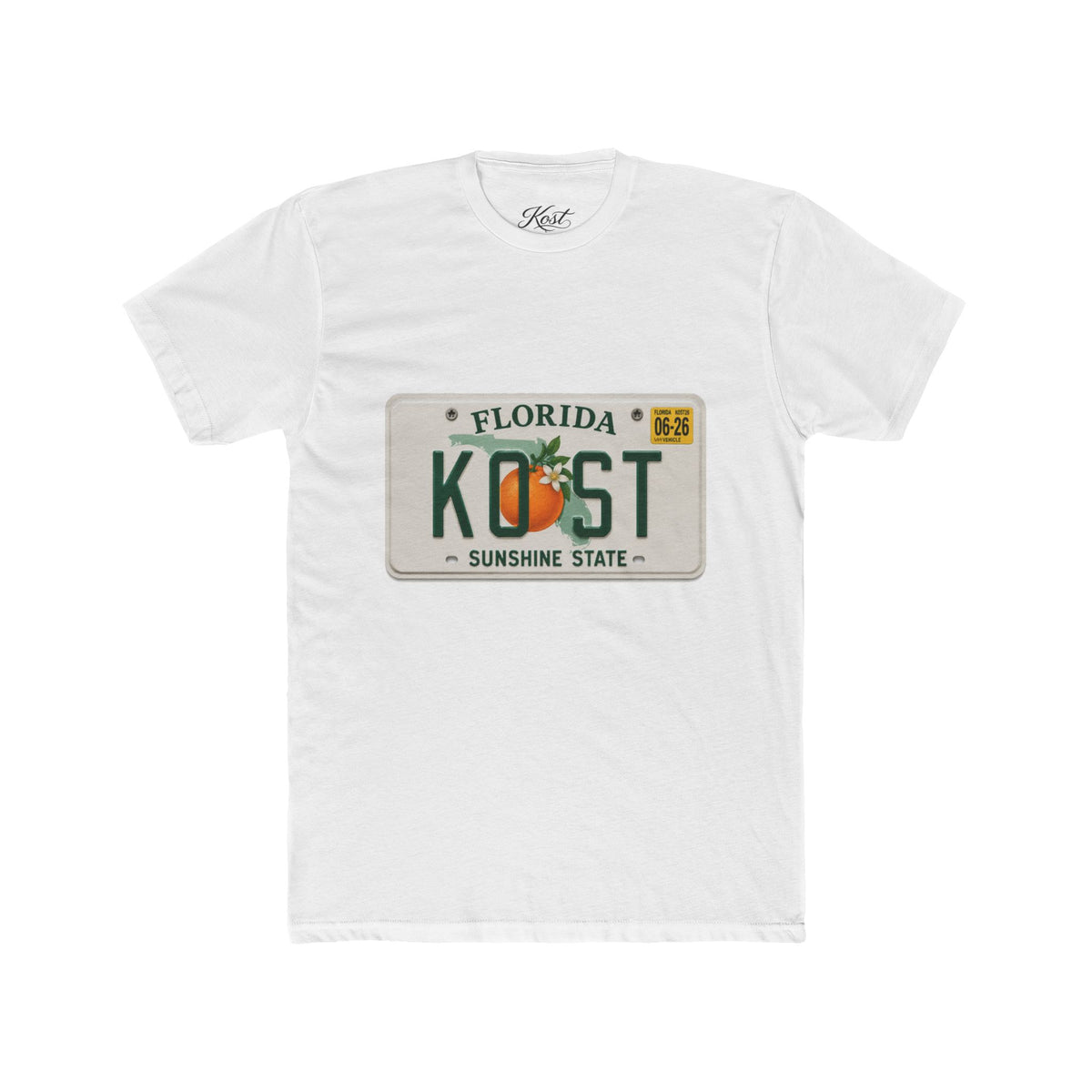 Florida License Plate Tee - 'KOST' Sunshine State Orange Design