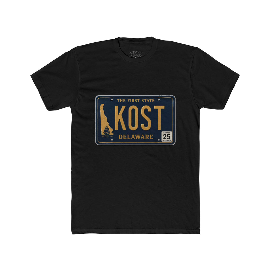 Delaware License Plate Tee — KOST Vintage State Plate T‑Shirt
