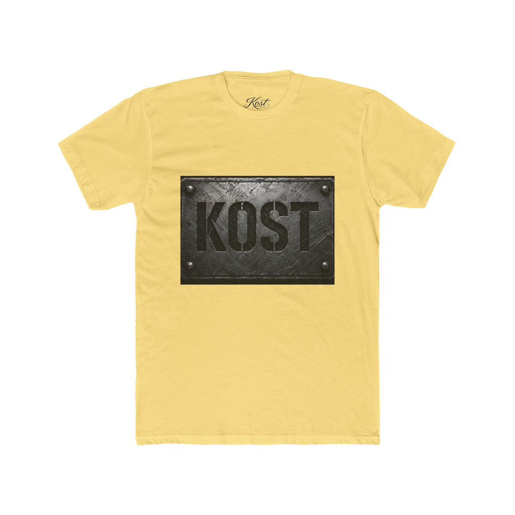 KOST Industrial Metal Plaque T‑Shirt — Vintage Steel Nameplate Tee