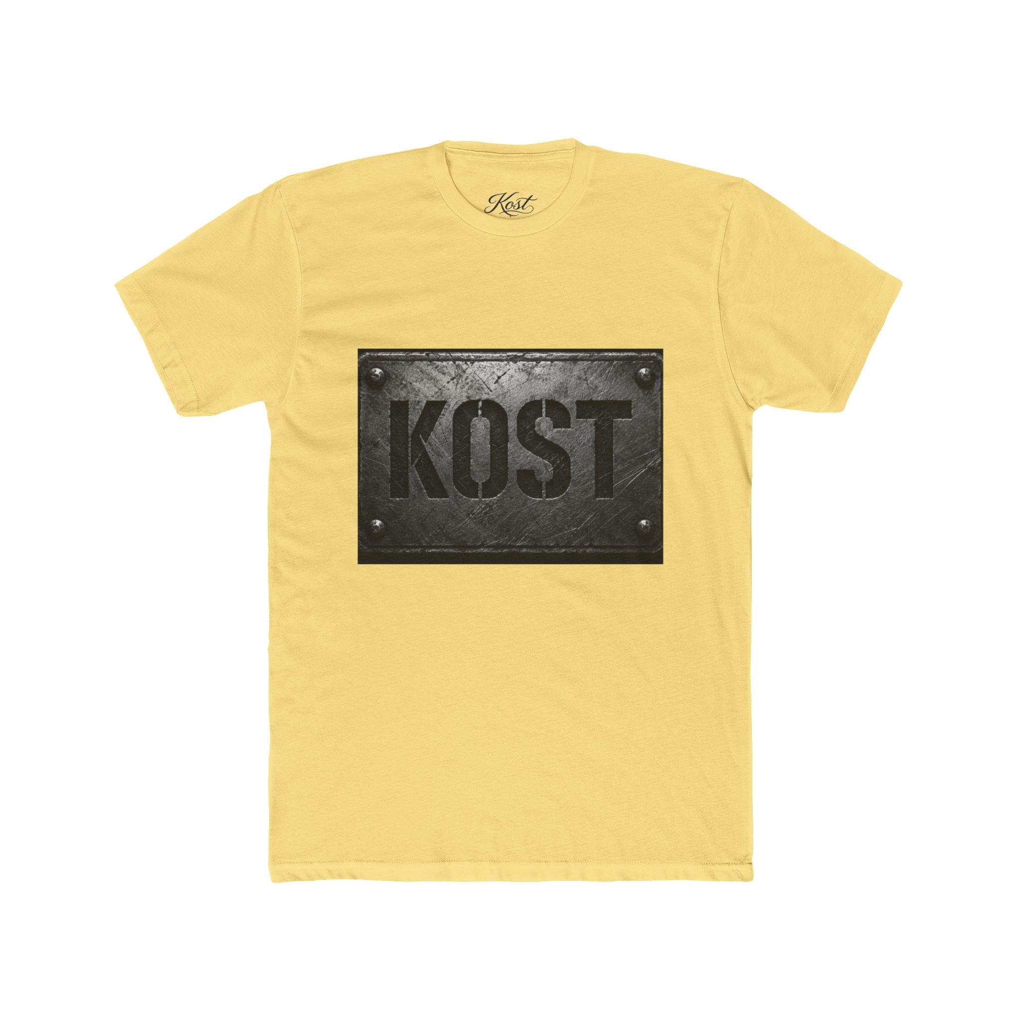 KOST Industrial Metal Plaque T‑Shirt — Vintage Steel Nameplate Tee