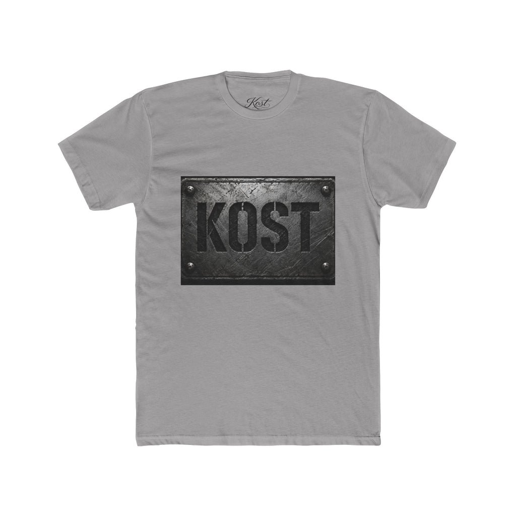 KOST Industrial Metal Plaque T‑Shirt — Vintage Steel Nameplate Tee