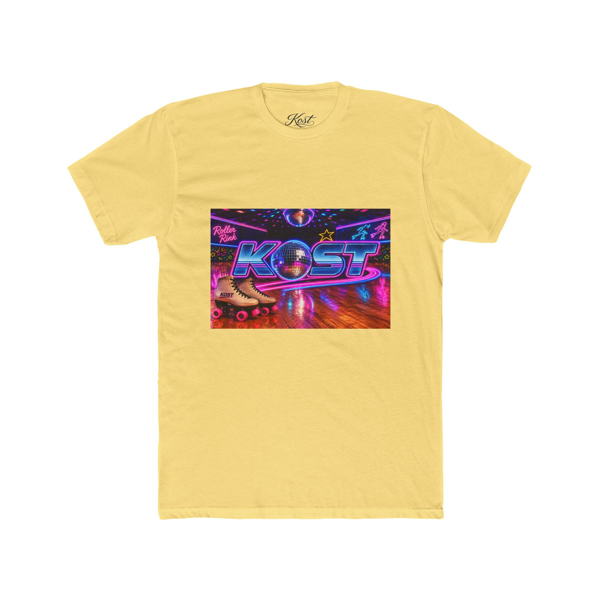 Retro Roller Disco Tee — "KOST" Neon 80s Skate Graphic T-Shirt