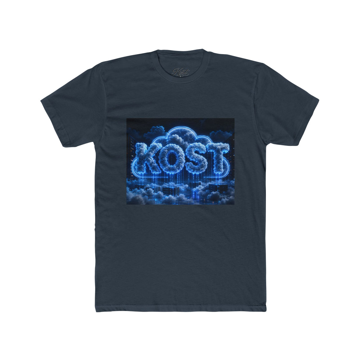 Cloud Glow T‑Shirt — 'KOST' Neon Blue Cloud Graphic Tee