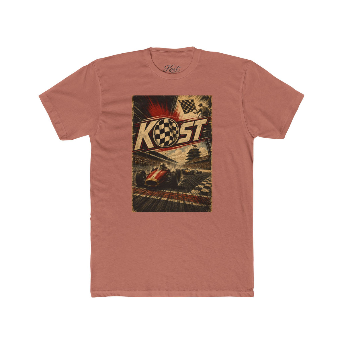 Retro Racing T-Shirt — "KOST" Vintage Checkered Flag Tee