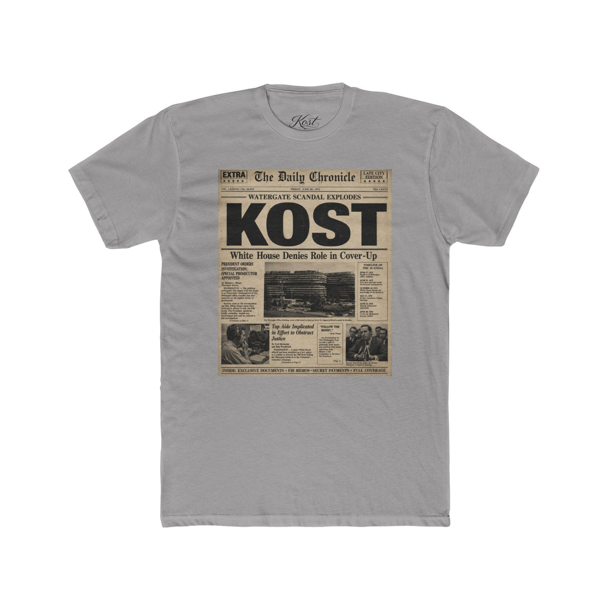 Vintage Newspaper 'KOST' Graphic Tee - Retro Front-Page Design