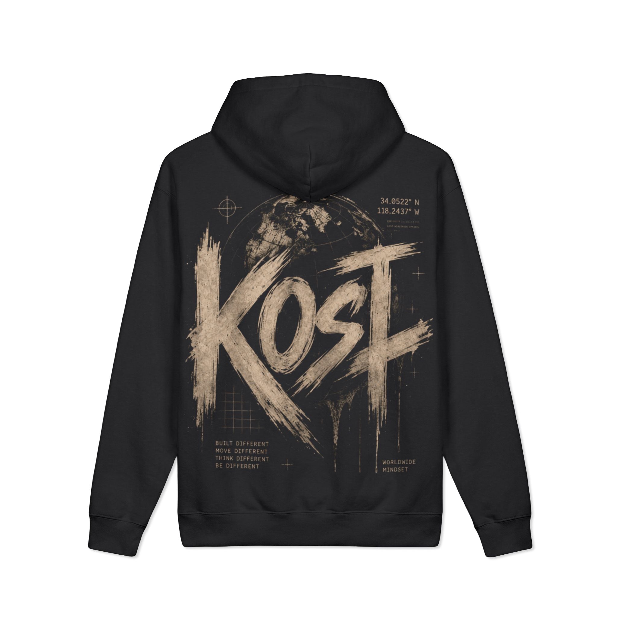 KOST Globe Graphic Hoodie — Vintage Earthtone Logo Heavyweight Sweatshirt
