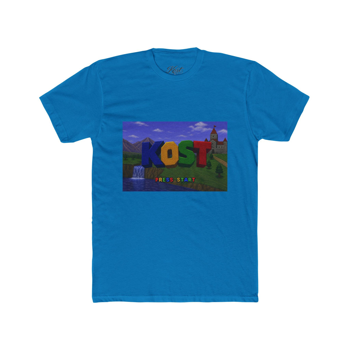 KOST Minecraft-Style Graphic Tee — Colorful Block Letter Landscape Shirt