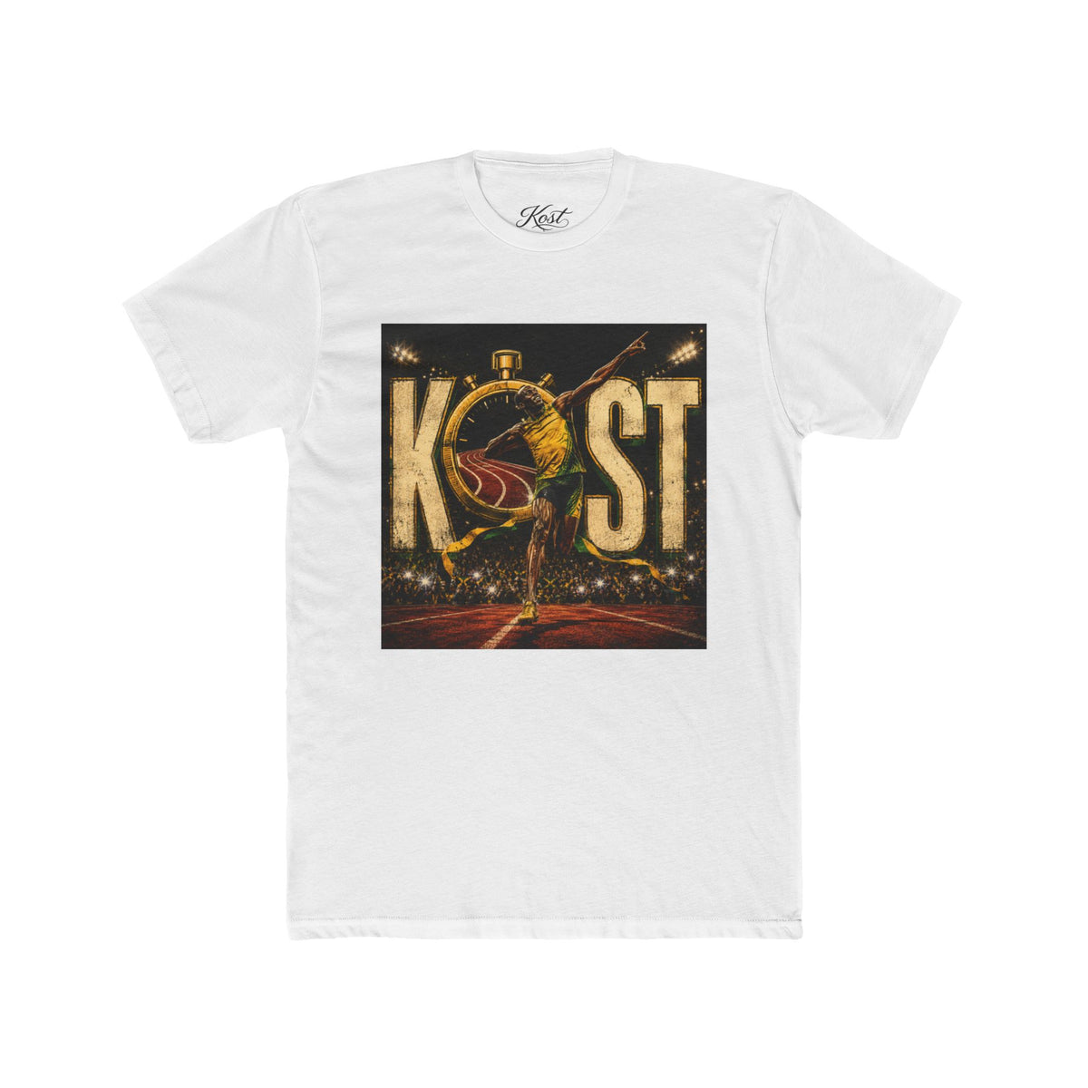 KOST Track Runner Graphic Tee — 'KOST' Stopwatch Running Design