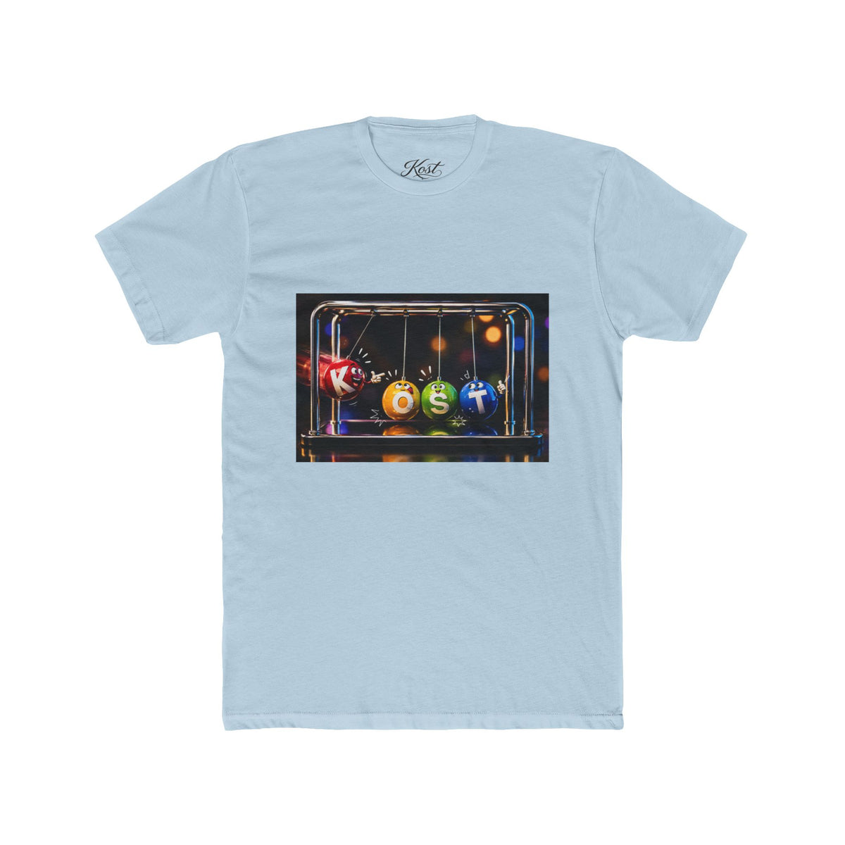 Newton's Cradle Kinetic Art Tee — 'Kest' Logo Graphic Cotton Shirt