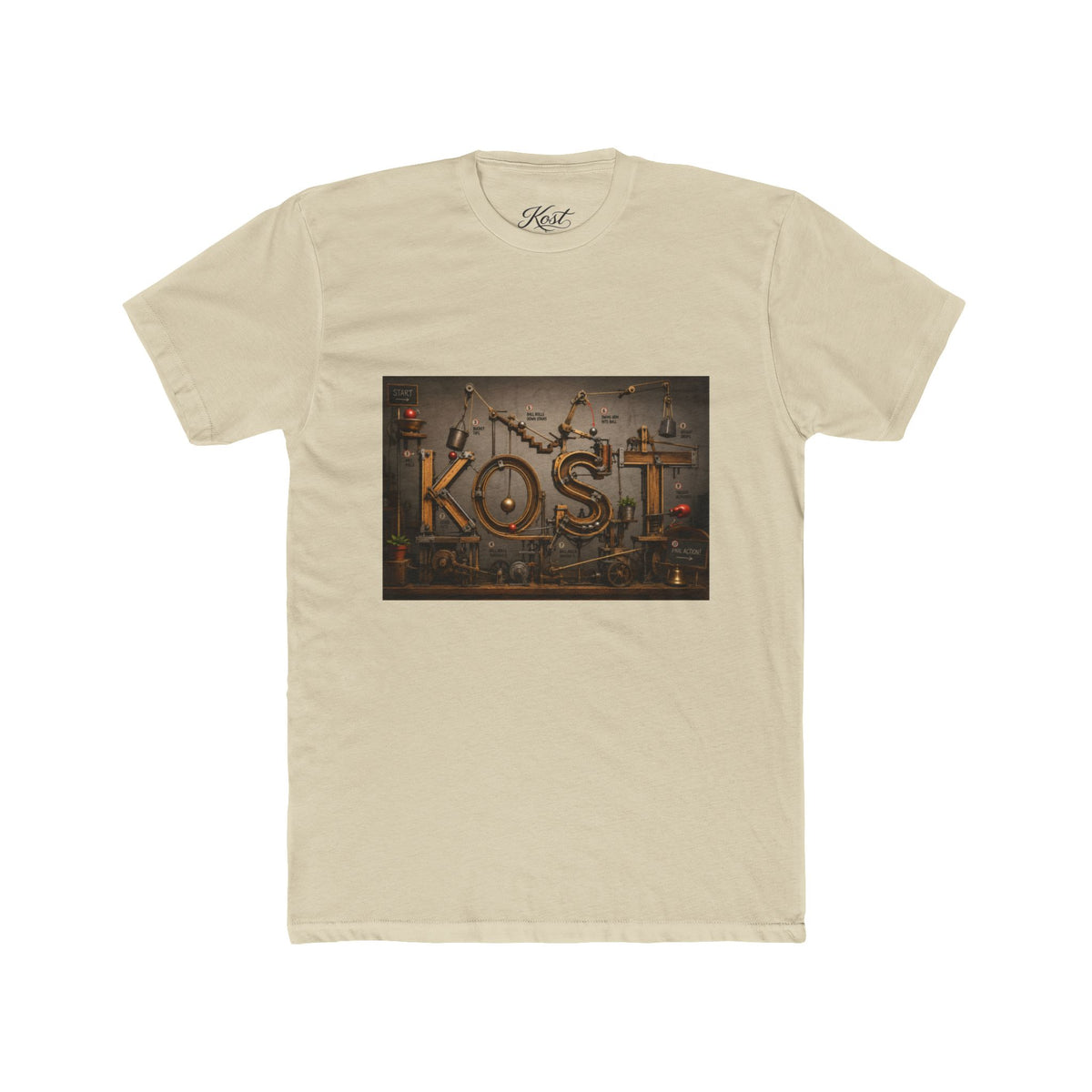 Retro Industrial 'KOST' Graphic Tee — Vintage Steampunk Lettering Shirt