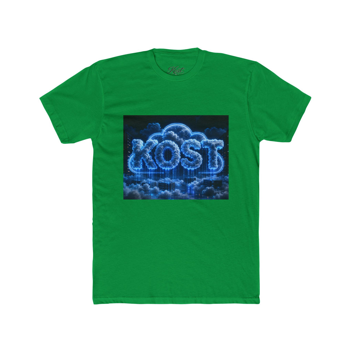 Cloud Glow T‑Shirt — 'KOST' Neon Blue Cloud Graphic Tee