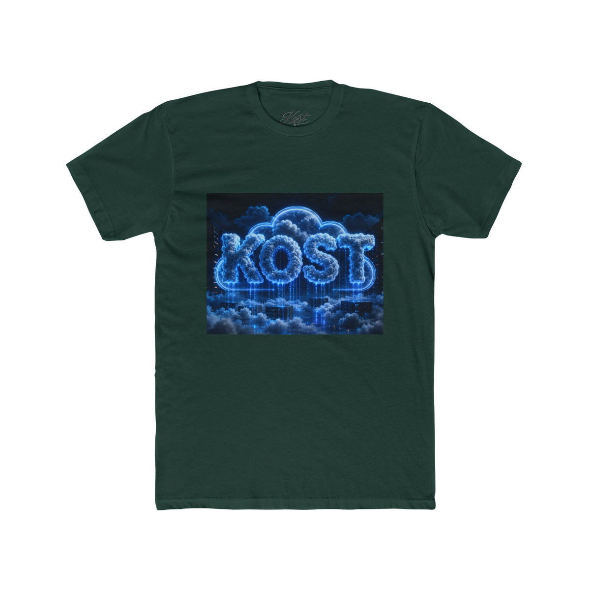 Cloud Glow T‑Shirt — 'KOST' Neon Blue Cloud Graphic Tee