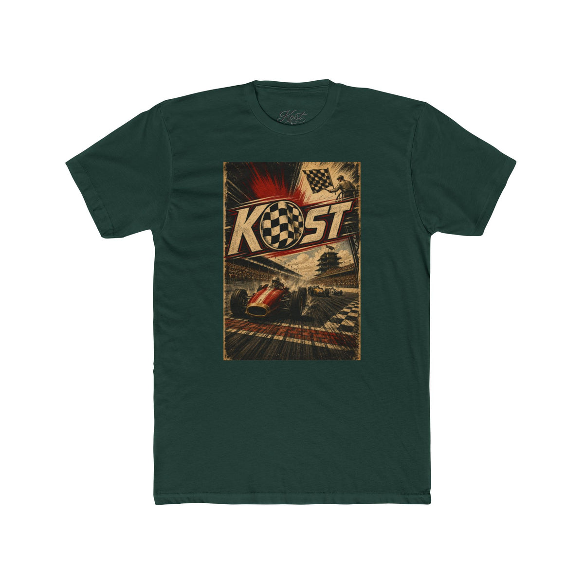Retro Racing T-Shirt — "KOST" Vintage Checkered Flag Tee