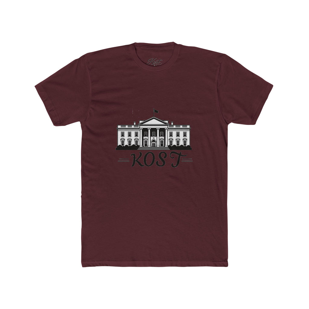 White Tee with White House Illustration and "KOST" Script – Patriotic Graphic T-Shirt
