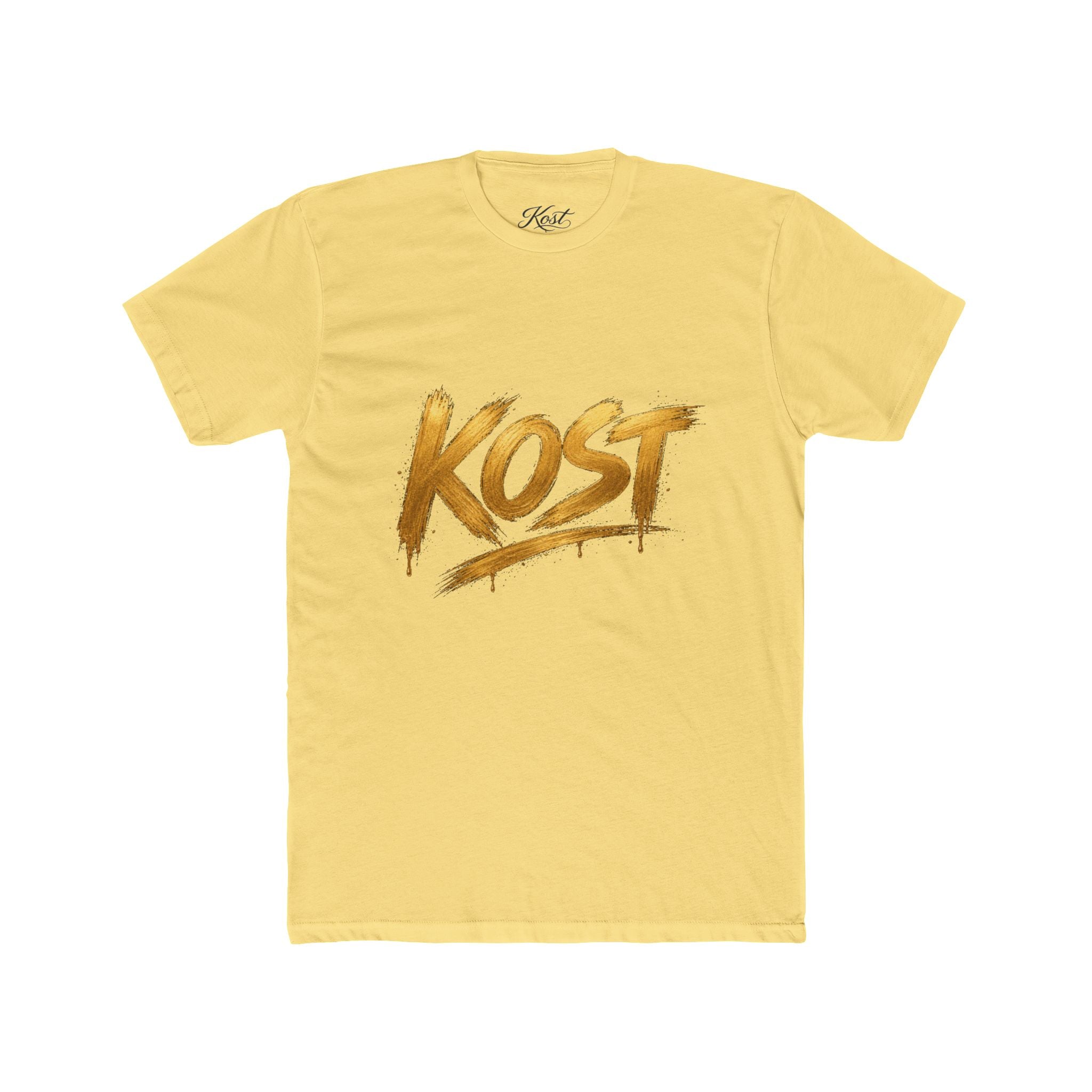 KOST Gold Script T‑Shirt — Streetwear Graphic Tee with Metallic Brush Lettering