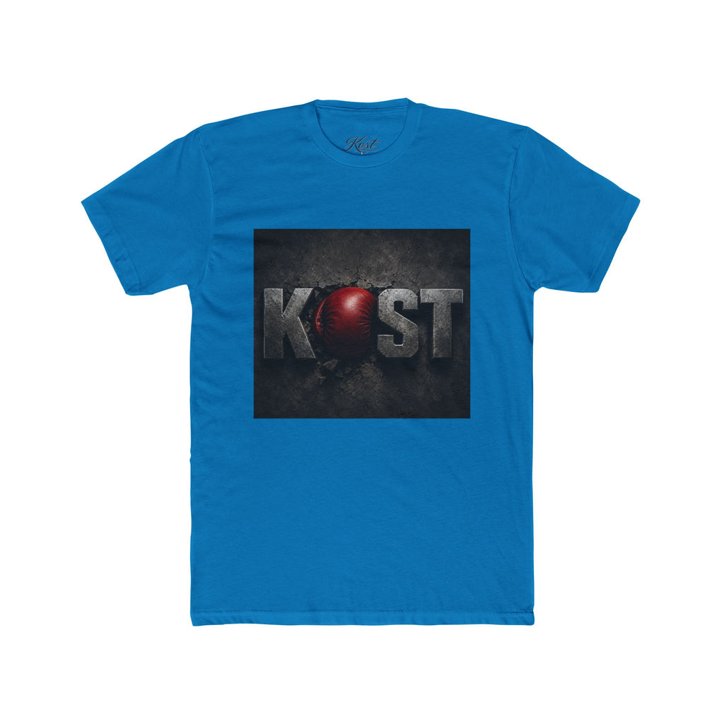 KOST Logo T-Shirt — Distressed Metallic Text with Red Orb Graphic