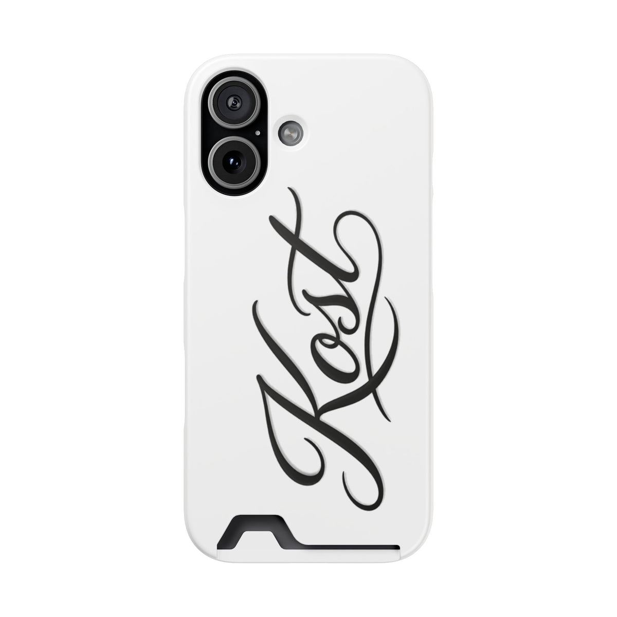 Phone Case with Card Holder – Elegant Black Calligraphy Design