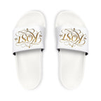 Men’s White Slide Sandals with Gold Rose Monogram