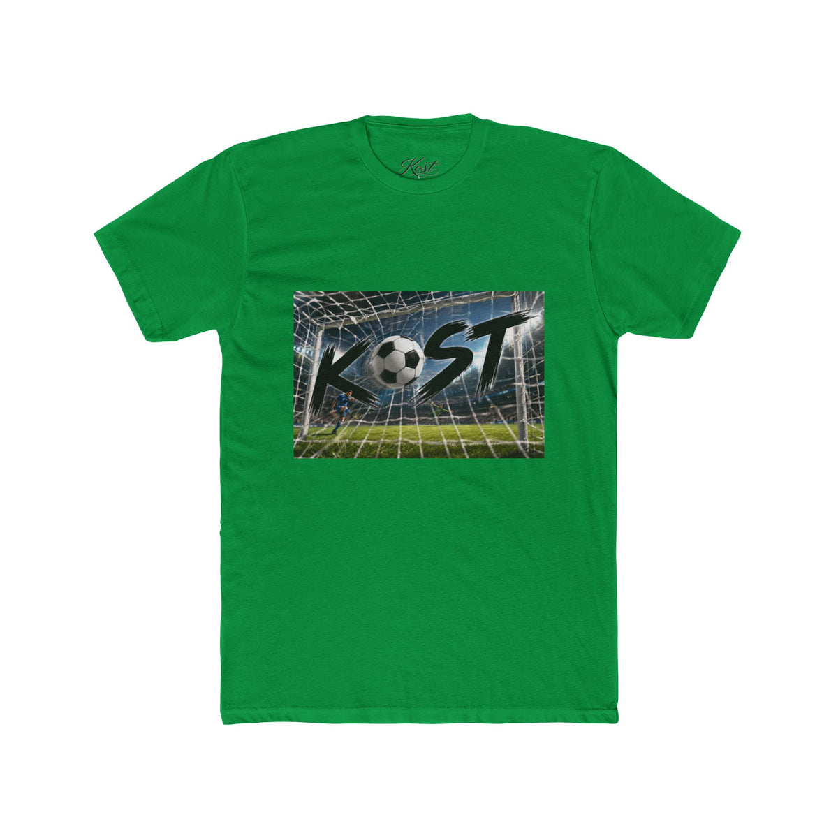 Soccer Goal Graphic Tee — “KOST” Ball in Net Cotton T‑Shirt