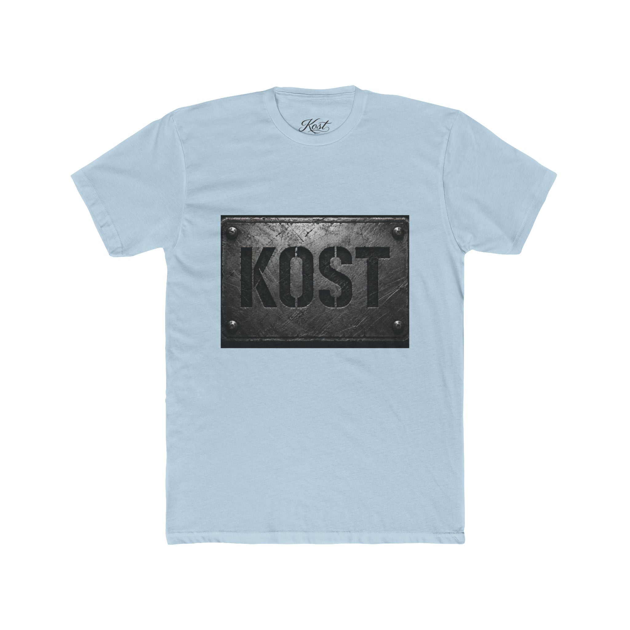 KOST Industrial Metal Plaque T‑Shirt — Vintage Steel Nameplate Tee