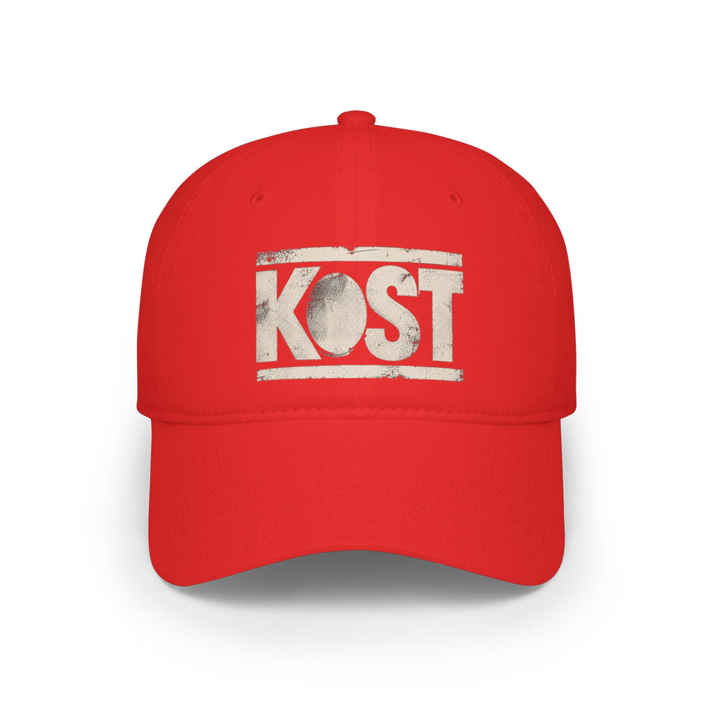 KOST Vintage Logo Baseball Cap — Distressed Red Low Profile Hat