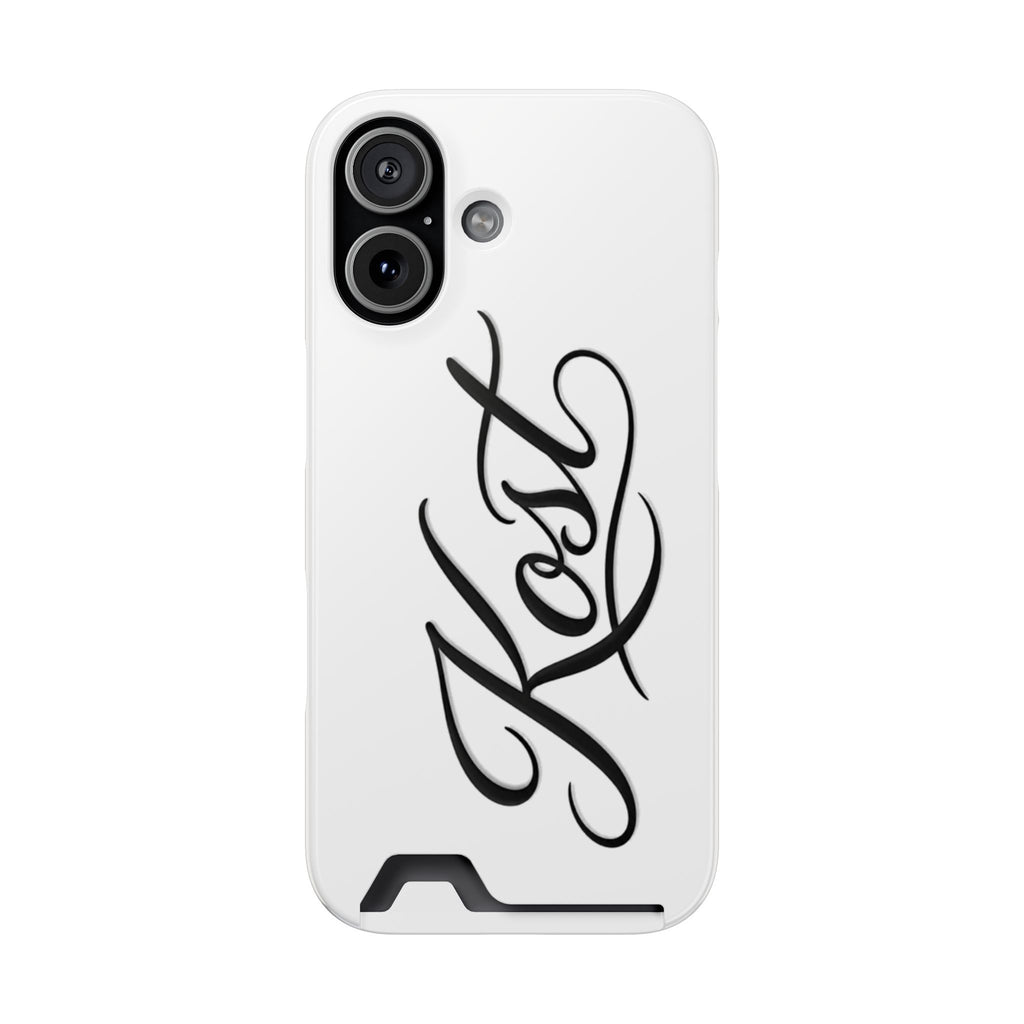 Phone Case with Card Holder – Elegant Black Calligraphy Design
