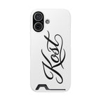 Phone Case with Card Holder – Elegant Black Calligraphy Design