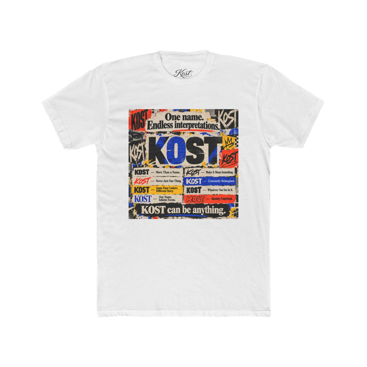 KOST Vintage Patchwork Tee — 'KOST' Collage Graphic Cotton T-Shirt