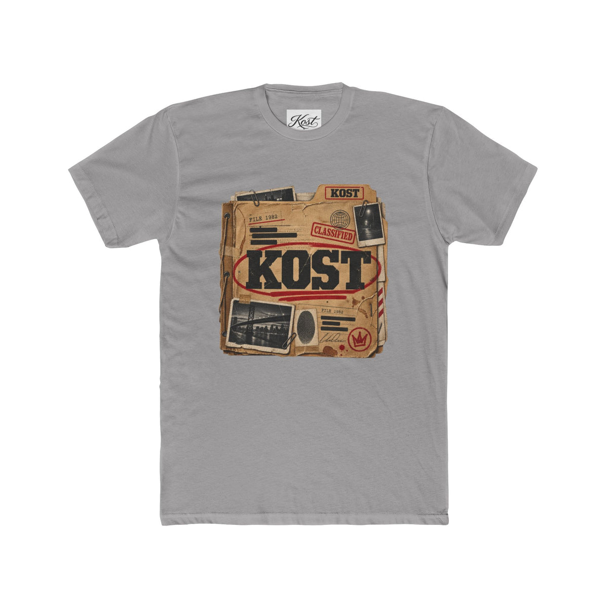 Vintage Radio Collage Tee — "KOST" Retro Music Graphic Shirt