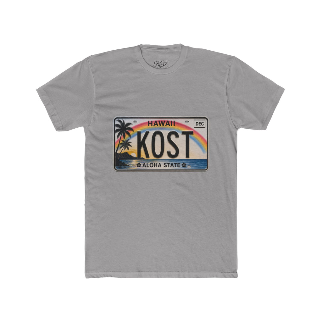 Hawaii License Plate Tee – KOST Aloha State Retro Palm Rainbow T-Shirt