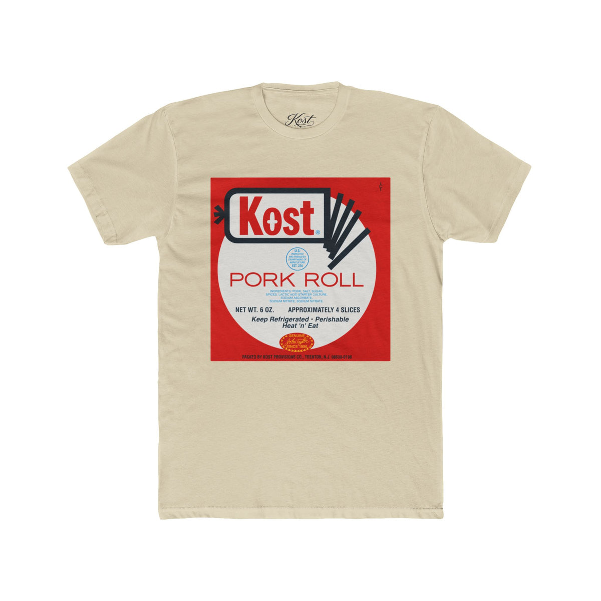Pork Roll Graphic Tee — Retro 'Kost' Label Vintage Food Shirt