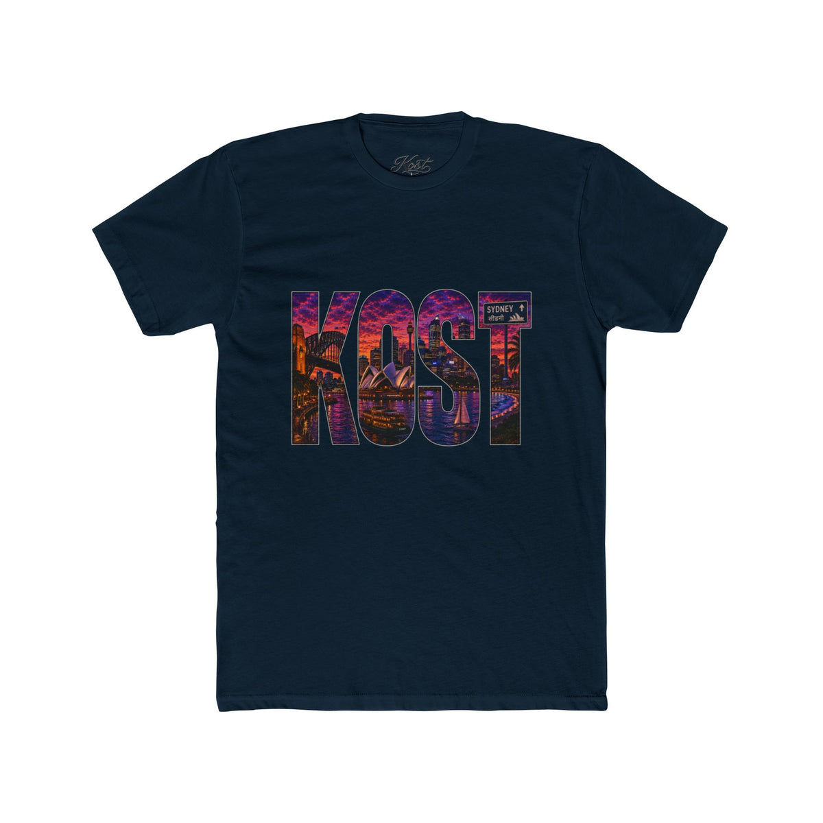 KOST Cityscape Graphic Tee — Vintage Sunset Logo Cotton T‑Shirt
