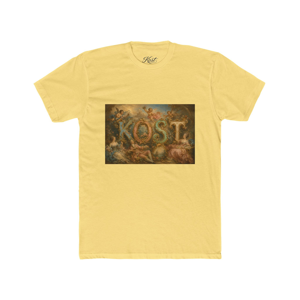 KOST Vintage Baroque Text Tee — Ornate Floral Lettering Shirt