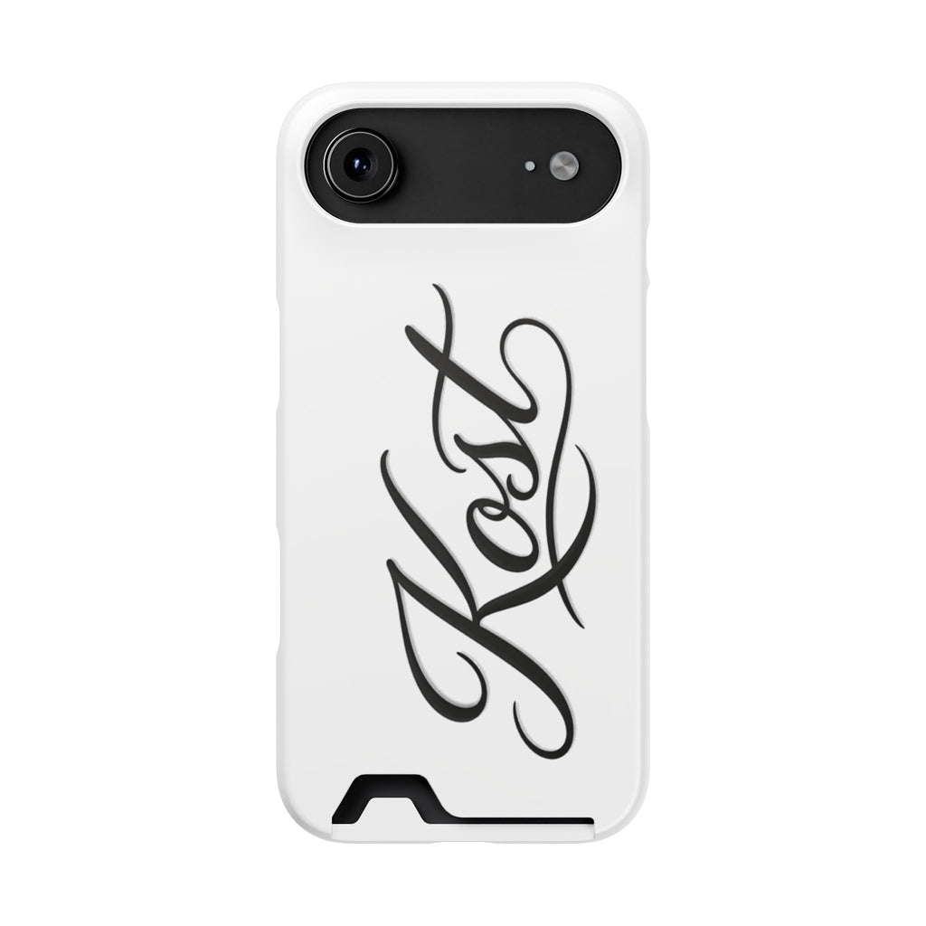 Phone Case with Card Holder – Elegant Black Calligraphy Design